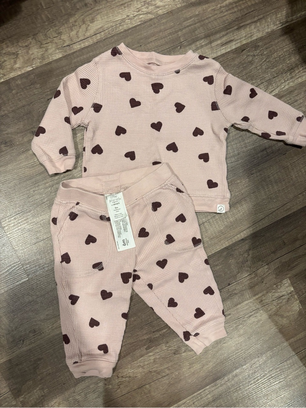 Cozy Pink Heart Thermal Kids Pajama Set - Long Sleeve Top & Pants